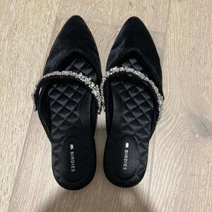 Birdies Black Suede Slides Never